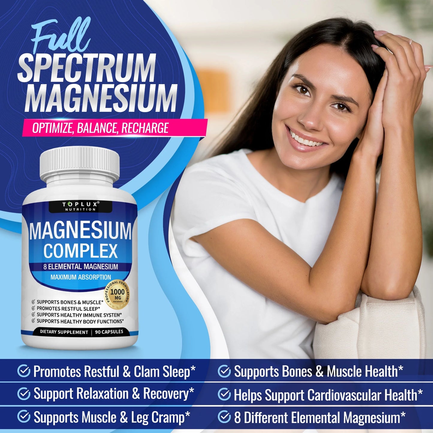 Magnesium Complex - 8 Essential Magnesium Supplement 1000mg, 90 Capsules