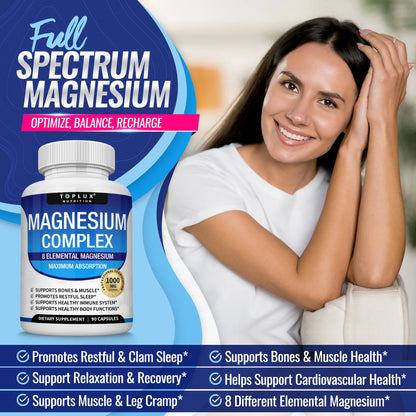 Magnesium Complex - 8 Essential Magnesium Supplement 1000mg, 90 Capsules