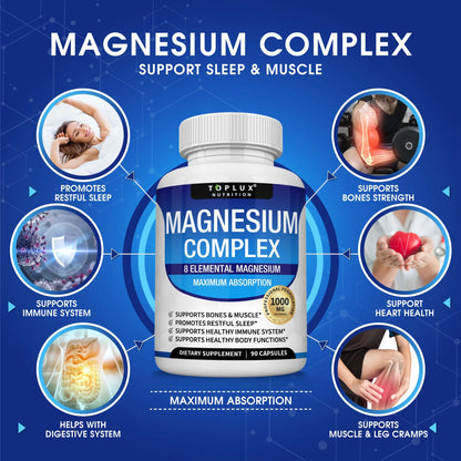 Magnesium Complex - 8 Essential Magnesium Supplement 1000mg, 90 Capsules