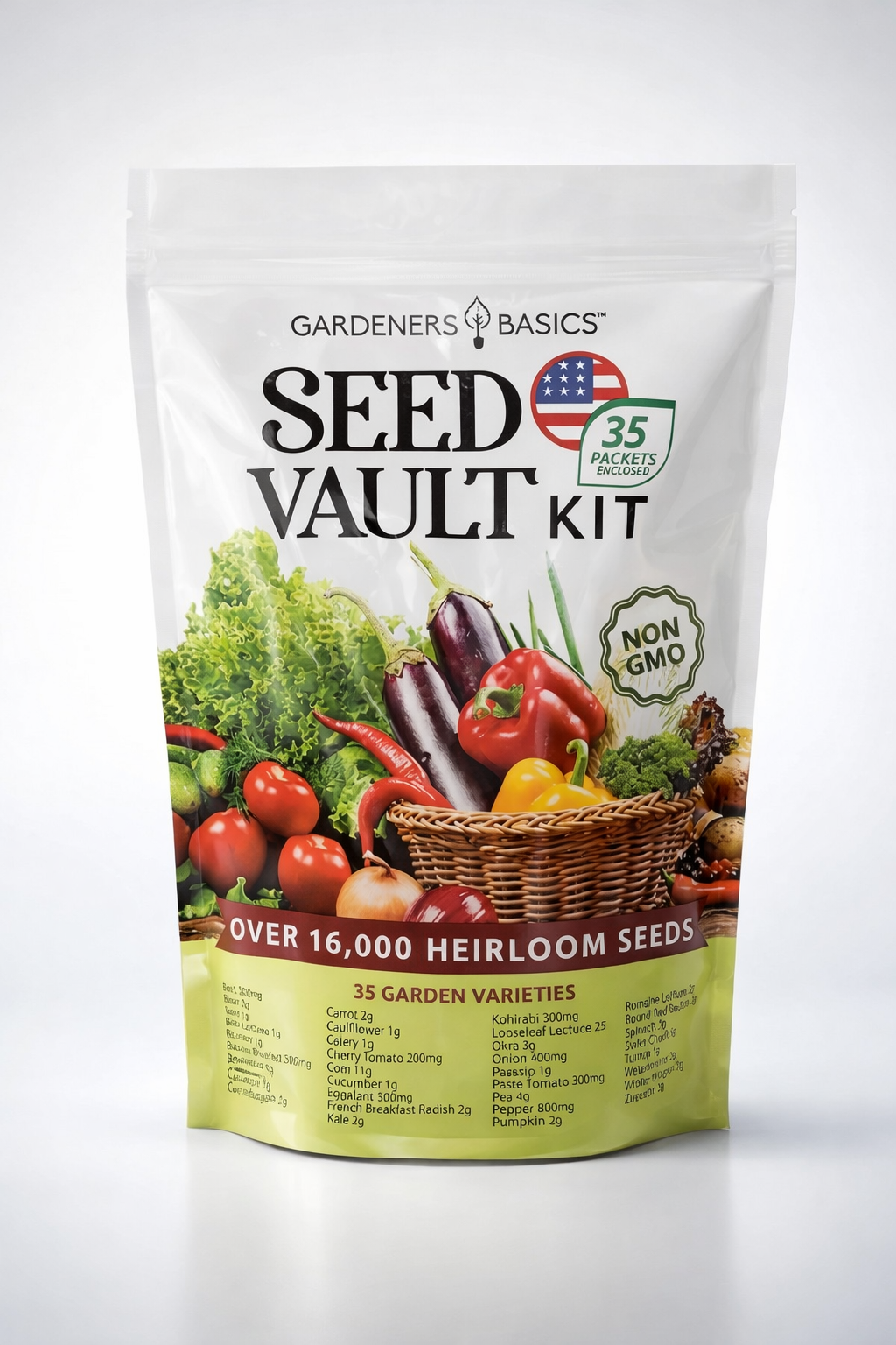 Vegetable Seed Vault Kit – 35 Heirloom Non-GMO Vegetable Seeds for Gardening & Survival Food Storage