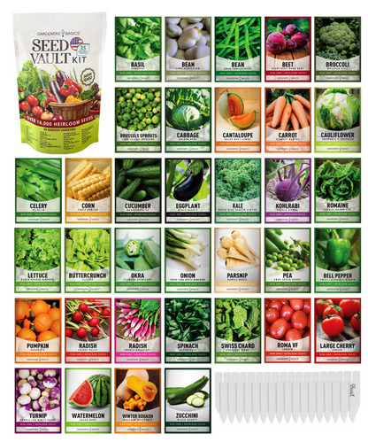 Vegetable Seed Vault Kit – 35 Heirloom Non-GMO Vegetable Seeds for Gardening & Survival Food Storage